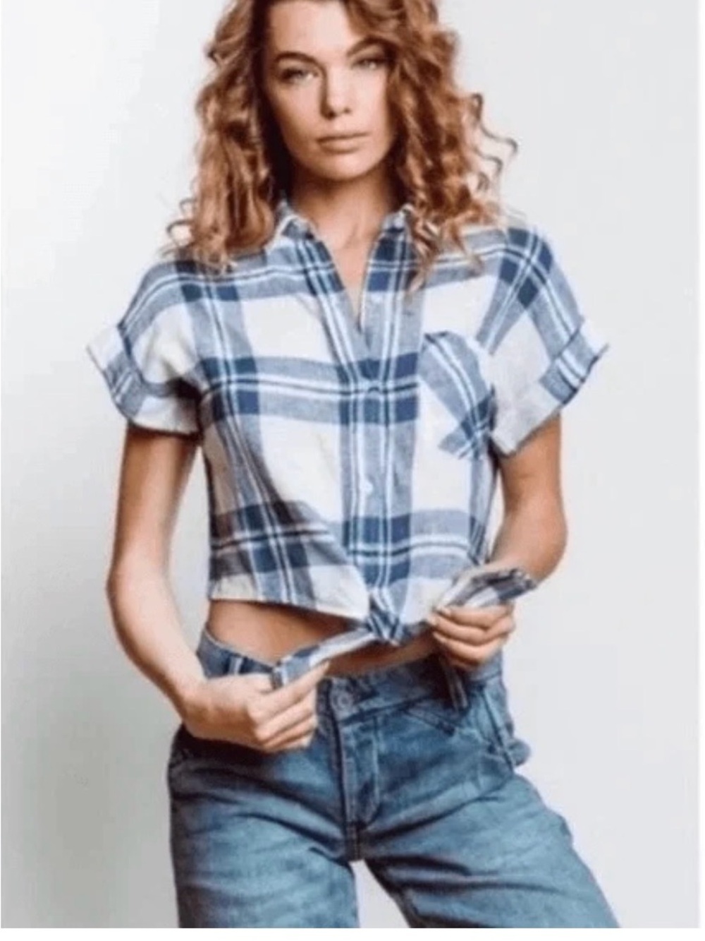 Rails Blue Plaid Crop Tie-Front Shirt - Women